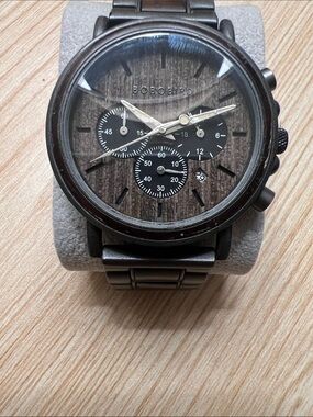 Men's Black Wood-Style Chronograph Bracelet Watch